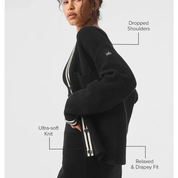 Tennis Club Black and Ivory Knit Cardigan - Picture 2 of 5